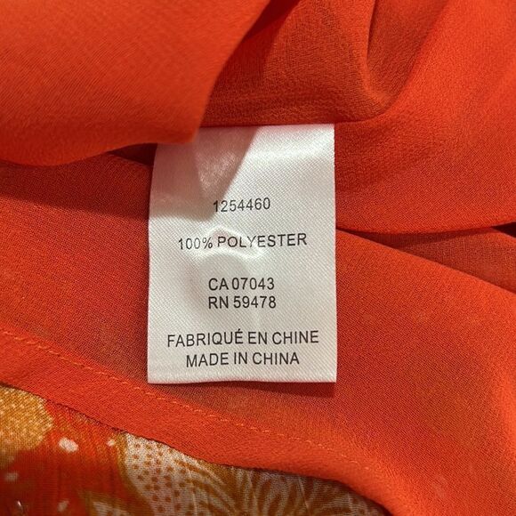 Joie Orange Fall Floral short sleeve Blouse with metallic accents size large EUC - Picture 10 of 11